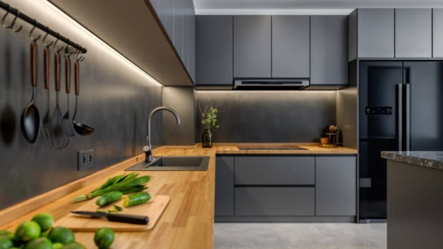 دکوراسیون با کابینت طوسی 